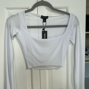 Basic White Slinky Square Neck Crop